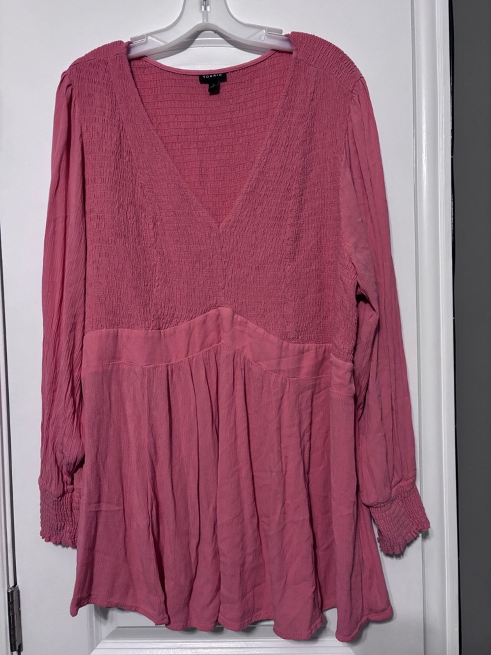 Torrid Smocked Babydoll Top Pink Boho Flowy Peplum Blouse Plus Size 4